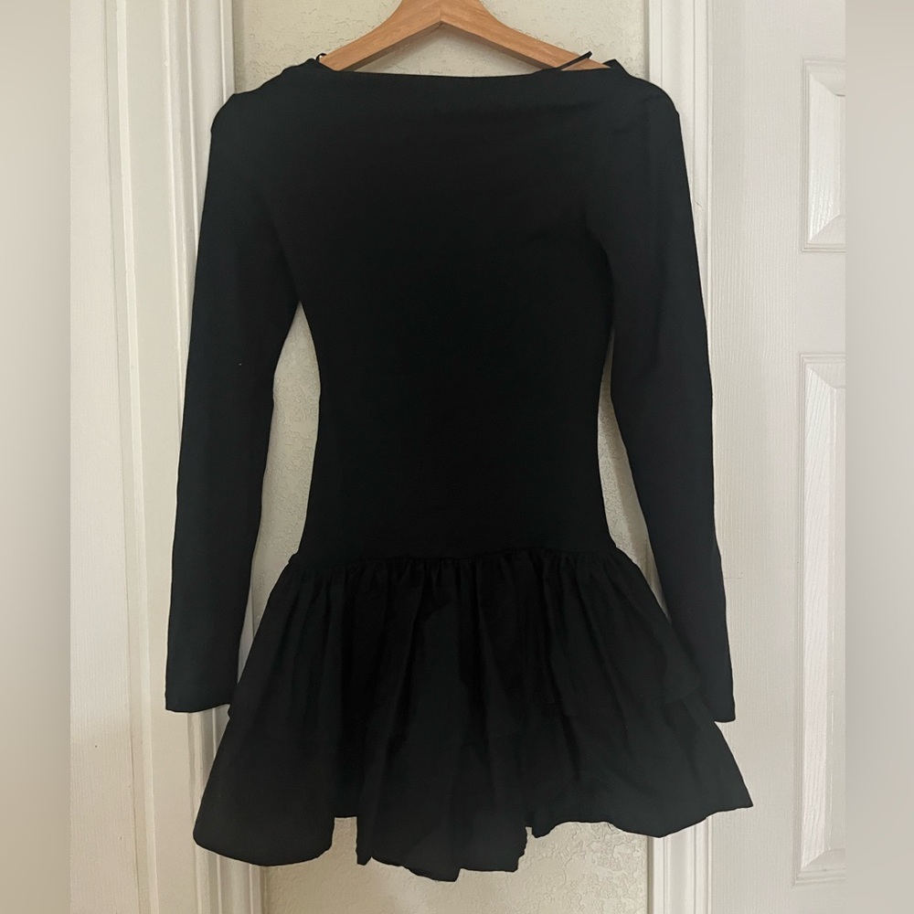 Zara Classic Black Long Sleeve Boat Neck Bubble Skirt Dress